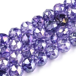 Сланцево-синий Прозрачные стеклянные бусины гальваническим пряди, с покрытием AB цвета, граненые, круглые, синевато-серый, 8x7.5 мм, отверстие : 1.8 мм, около 50 шт / нитка, 14.96'' (38 см)