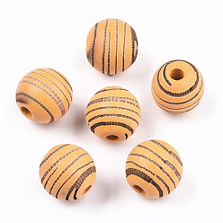 Оранжевый Расписные бусы из натурального дерева, лазерная гравировка, круглый с зеброй, оранжевые, 15.5~16.5x15 мм, отверстие : 4 мм