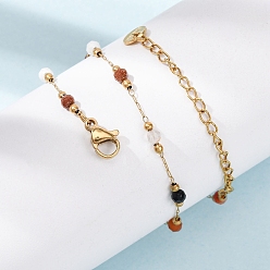 Золотой Женские браслеты на ногу из цепочки из нержавеющей стали с ограненными круглыми бусинами из натурального агата, говлита и синтетического авантюрина, ионное покрытие (ip), красочный, золотые, 304 дюйм (10.08 см)