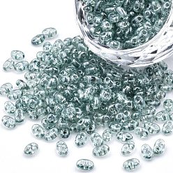 Cadet Blue Transparent Czech Glass Seed Beads, Colours Luster, 2-Hole, Oval, Cadet Blue, 5x3.5x2.5mm, Hole: 0.9mm, about 500g/bag