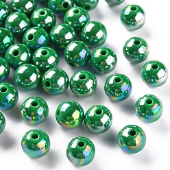 Зеленый Непрозрачные акриловые бусины, с покрытием AB цвета, круглые, зелёные, 10x9 мм, отверстие : 2 мм, Около 940 шт / 500 г