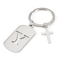Letter Y 1Porte-clés en acier inoxydable, avec porte-clés fendus, rectangle, couleur inox, Lettre Y, 72mm