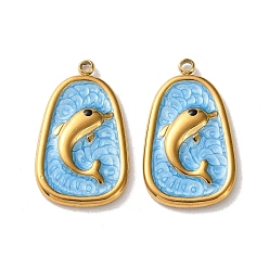 Золотой 304 подвески из нержавеющей стали, с эмалью, прелести дельфинов, ионное покрытие (ip), золотые, 27x16x3 мм, отверстие : 1.8 мм