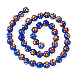 Bleu Foncé 1brins de perles de verre rondes millefiori, bleu foncé, 8mm, Trou: 1mm, Environ 48 pcs/chapelet