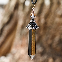 Tiger Eye Natural Tiger Eye with Metal Big Pendants, Bullet Charms, Red Copper, 78x17mm