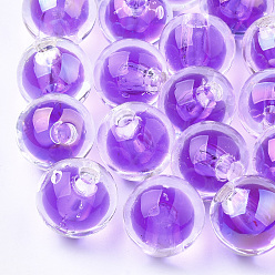 Темно-Фиолетовый Прозрачные акриловые бусины, уф покрытие и радуга, бусина в бусине, половина пробурено бисера, круглые, темно-фиолетовый, 15.5x15 мм, половину отверстия: 3.5 мм