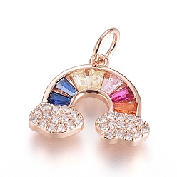 Розовый Позолоченный Латунные микро проложить кубического циркония подвески, с целью перехода в кольце, долговечный, радуга, красочный, Настоящее розовое золото покрыто, 11.5x14x2 мм, отверстие : 3.5 мм