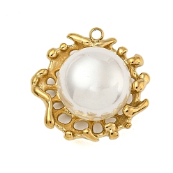 Настоящее золото 18K 304 подвески из нержавеющей стали, с абс пластмассовой имитационной жемчужиной, неправильный плоский круглый, реальный 18 k позолоченный, 19.5x19.5x9.5 мм, отверстие : 1.4 мм