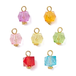 Золотой Прозрачные акриловые подвески, со сплавочной железной и фурнитурой, кубические, золотые, 15.5x10x10 мм, отверстие : 3 мм