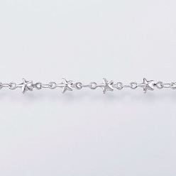 Нержавеющая Сталь Цвет Устойчивые к потускнению 304 звенья цепи из нержавеющей стали ручной работы, пайки, с катушкой, звезда, цвет нержавеющей стали, 10x4.5x2 мм, около 32.8 футов (10 м) / рулон