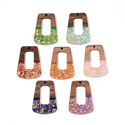 (52) Непрозрачная лаванда Подвески из непрозрачной смолы и орехового дерева, трапециевидные подвески, с блестящей пудрой и золотой фольгой, разноцветные, 38x27x3 мм, отверстие : 2 мм