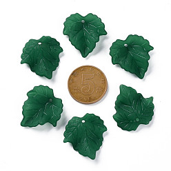 Dark Green Autumn Theme Transparent Frosted Acrylic Pendants, Maple Leaf, Dark Green, 24x22.5x3mm, Hole: 1mm, about 1312pcs/500g