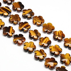 Золотистый Естественно тигровый глаз цветочные бусины нити, золотые, 15x5.5 мм, отверстие : 1 мм, около 27 шт / нитка, 16.53 дюйм