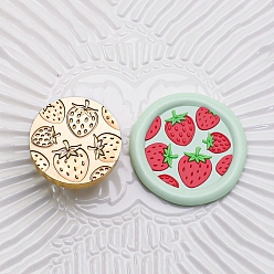 Клубника Золотистый тон, круглая сургучная печать, латунные головки штампов, для сургучной печати, клубничная серия, клубника, 25x14 мм, внутренний диаметр: 7 мм