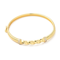 Real 16K Gold Plated Brass Twist Rope Hinged Bangle with Cubic Zirconia for Women, Real 16K Gold Plated, Inner Diameter: 2-3/8 inch(6cm)