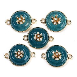 Темный Голубой Окрашенный натуральный белый нефрит плоские круглые звенья, латунь с покрытием из прозрачного кубического циркония, золотые, темные голубые, 14x19.5x5.5 мм, отверстие : 1.5 мм