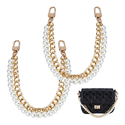 Золотой Декоративные цепочки для сумок из алюминия и белого пластика с имитацией жемчуга, двухслойные, Сплав с застежками, для аксессуаров для замены сумок, золотые, 321x19.5x9.5 мм