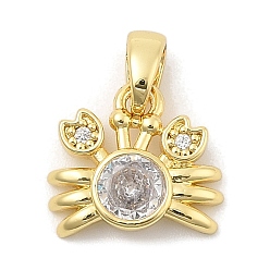 Краб Подвески из листовой латуни с покрытием из прозрачного кубического циркония, без кадмия, без никеля и без свинца, реальный 18 k позолоченный, морские животные амулеты, краб, 11x13x3.5 мм, отверстие : 5 мм