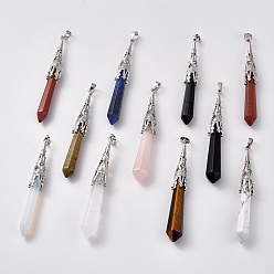 Смешанные камни Натуральные и синтетические смешанные камни большие подвески, с латунной найти, пуля, платина, 75~80x10~10.5 мм, отверстие : 5x7 мм