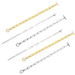 Golden & Stainless Steel Color Paperclip Chain Bracelets Sets, with Toggle Clasps and Lobster Claw Clasps, Golden & Stainless Steel Color, 6pcs/box
