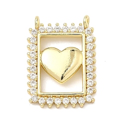 Сердце Латунный кулон с микропаве из циркония, золотые, прямоугольник амулеты, сердце, 21x15x3 мм, отверстие : 1.2 мм