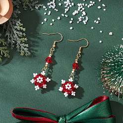 Красный Стеклянные бусины серьги dnagle, снежинка, золотые, красные, 55x16 мм