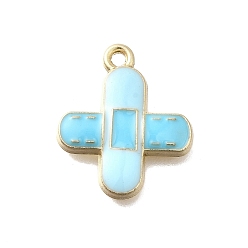 Бледно-бирюзовый Подвески из сплава с эмалью медицинской тематики, лейкопластырь-амулет, золотые, бледные бирюзовая, 21x18x2 мм, отверстие : 1.8 мм