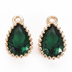 Sea Green Brass Inlaid Cubic Zirconia Charms, Nickel Free, Long-Lasting Plated, Real 18K Gold Plated, Teardrop, Sea Green, 8x5x2mm, Hole: 0.8mm
