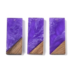 Сине-фиолетовый Подвески из смолы и дерева, прямоугольник амулеты, синий фиолетовый, 38.5x15.5x3.5 мм, отверстие : 2 мм