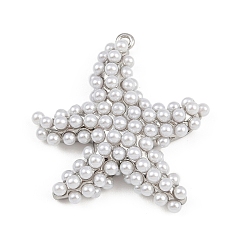 Платина Подвески из искусственного жемчуга в форме морской звезды из латуни и АБС-пластика, стойки покрытие, долговечный, без кадмия и без свинца, платина, 33x32x7 мм, отверстие : 1.5 мм