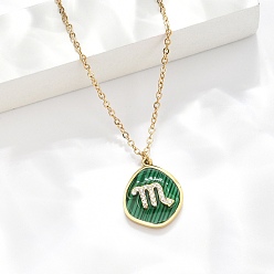 Дева 304 ожерелья с подвесками в виде созвездий из нержавеющей стали с микропаве из кубического циркония, с синтетическим малахита, золотые, Дева, 17.72 дюйм (45 см) в длину + 50 удлинитель мм