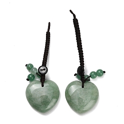 Зеленый Авантюрин Декоративные подвески в форме сердца из натурального зеленого авантюрина, с пластиковой кнопкой, Кулон в виде плетеной веревки для сумки на удачу., 86~93 мм
