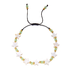 Морская Ракушка Регулируемые нейлоновые нити плетеные браслеты из бисера, с ракушечными бусинами звездные разделительные бусины, цвет морской раковины, 6-1/4~10-1/4 дюйм (16~26 см)