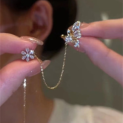 Бабочка Серьги-каффы из сплава стразов, золотой свет, бабочка