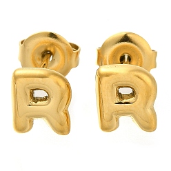 Letter R 304 из нержавеющей стали серьги, реальный 14 k позолоченный, ионное покрытие (ip), Буква R, 7.5x6.5 мм