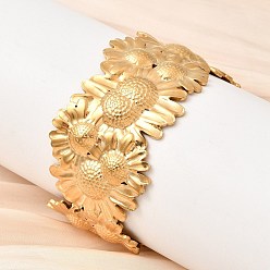 Цветок 304 женские браслеты-манжеты из нержавеющей стали, реальный 18 k позолоченный, ионное покрытие (ip), долговечный, подсолнечник, внутренний диаметр: 2.44x1.89 дюйм (6.2x4.8 см)