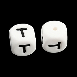 Letter T 20Pcs White Cube Letter Silicone Beads 12x12x12mm Square Dice Alphabet Beads with 2mm Hole Spacer Loose Letter Beads for Bracelet Necklace Jewelry Making, Letter.T, 12mm, Hole: 2mm