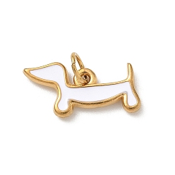 Белый 304 подвески из нержавеющей стали, собака, с эмалью, золотые, с целью перехода в кольце, белые, 10x21x2 мм