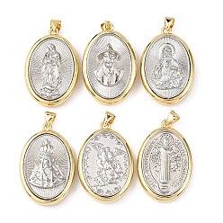 Настоящее золото 18K Латунные религиозные подвески, овальные, стойки покрытие, долговечный, без свинца и без кадмия, с целью перехода в кольце, реальный 18 k позолоченный, 30~30.5x19.5x4.5~9 мм, отверстие : 4~5x3~3.5 мм