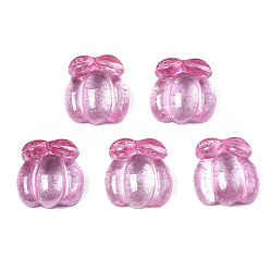 Flamingo Autumn Theme Spray Painted Transparent Resin Cabochons, Pumpkin, Flamingo, 9x9x4mm
