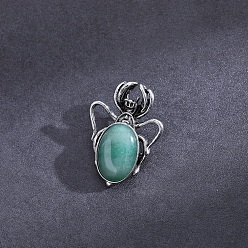 Green Aventurine Natural Green Aventurine Pendants, with Antique Silver Alloy Finding, Spider Charms, 36x26mm
