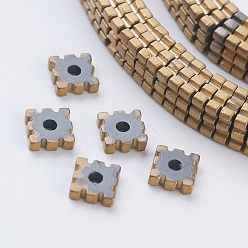 Golden Plated PVD Vacuum Plating Electroplate Non-magnetic Synthetic Hematite Beads Strands, Frosted, Grade A, Square, Golden Plated, 4x4x1mm, Hole: 1mm, about 390pcs/strand, 15.7 inch(40cm)
