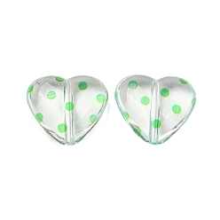 Лайм Прозрачные акриловые шарики печатных, сердце, желто-зеленые, 16.5x18x7 мм, отверстие : 1.5 мм
