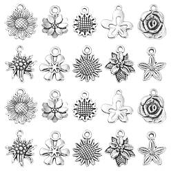 Античное Серебро Подсолнечника подвески сплава тибетский стиль, без кадмия и без свинца, цветок, античное серебро, 50 шт / коробка
