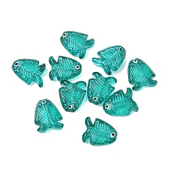 Светлый Морско-зеленый Прозрачные стеклянные эмалевые бусины, рыба, светло-зеленый, 21.5x18x7 мм, отверстие : 1.5 мм