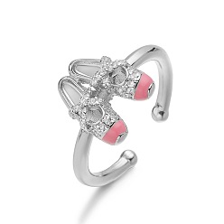 Ярко-Розовый Браслет-манжета из латуни с микропаве из кубического циркония и эмалью, открытые кольца., балетки, платина, ярко-розовый, 20 мм