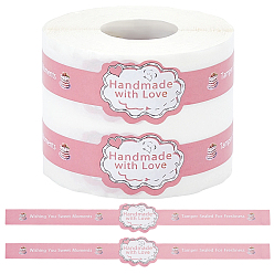 Pink 1Roll Paper Self-Adhesive Stickers, for Gift Packaging Decoration, Pink, 90.5x13mm, 500pcs/roll
