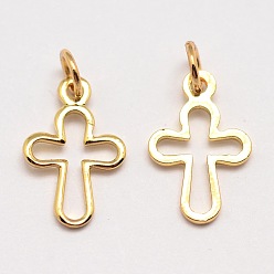 Real 18K Gold Plated Brass Tiny Cross Charms, Cadmium Free & Nickel Free & Lead Free, Real 18K Gold Plated, 12x8x1mm, Hole: 3mm