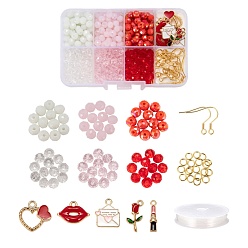 Gemischte Farbe DIY-Schmuck machen Kits, einschließlich 420Stk. 6 Farbe undurchsichtige einfarbige Glasperlen, 10 PC 5 Emaille-Anhänger im Legierungsstil, 304 Edelstahl-Ohrringhaken & Sprungringe, Elastische Kordel Kristallschnur Kristall Faden, Gemischte Farbe, Perlen: 6x5 mm, Bohrung: 1 mm, 70 Stk. je Farbe