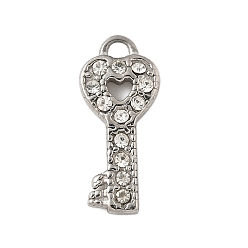 Нержавеющая Сталь Цвет 304 подвески из нержавеющей стали, со стразами, ключ, цвет нержавеющей стали, 19x8.5x3 мм, отверстие : 2 мм